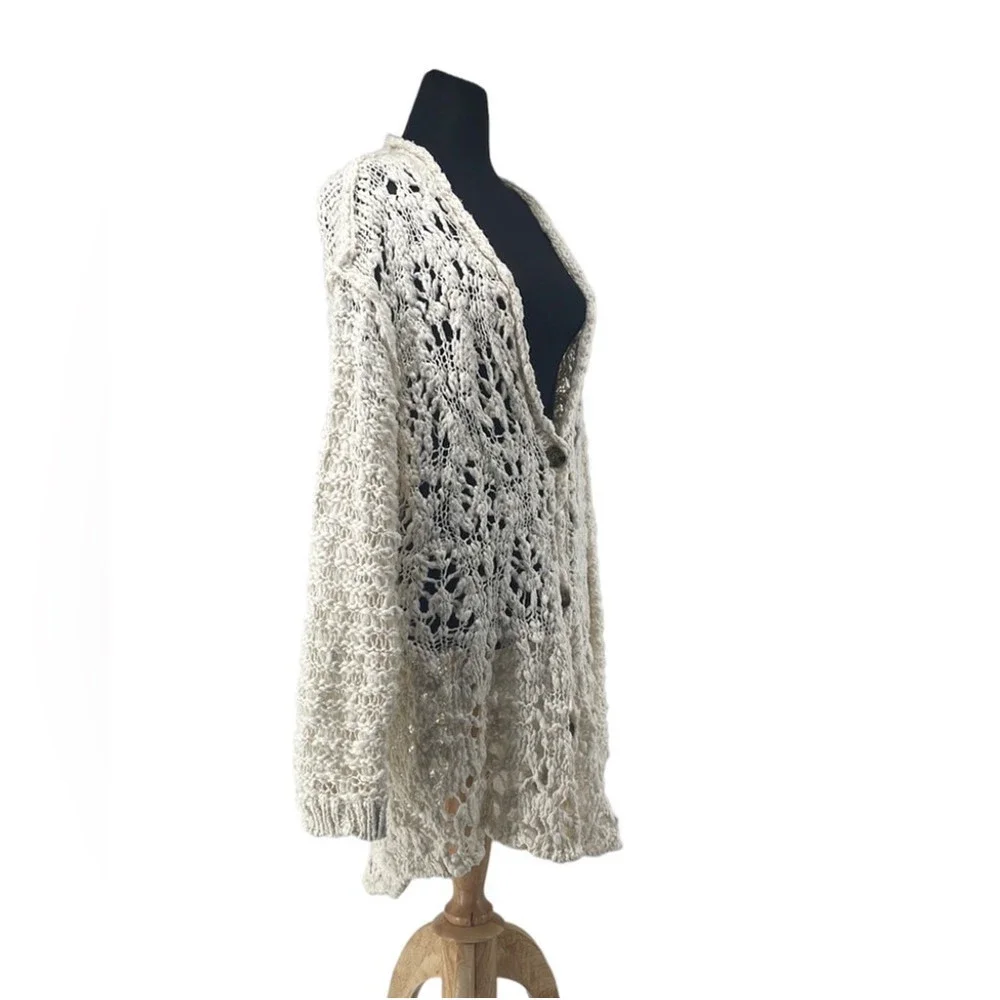Free people open-knit cardigan pure cotton cream button up - Picture 2 of 3
